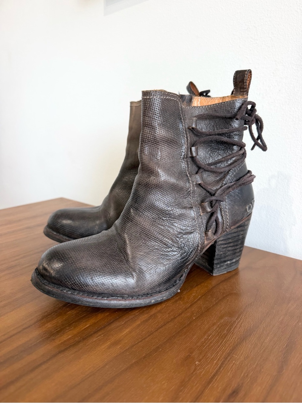 Bedstu Cobbler Blaire Heeled Boots Brown Leather Lace-Back Ankle